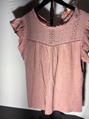 Women’s Eyelet Yoke Ruffle Sleeve Blouse - Pink